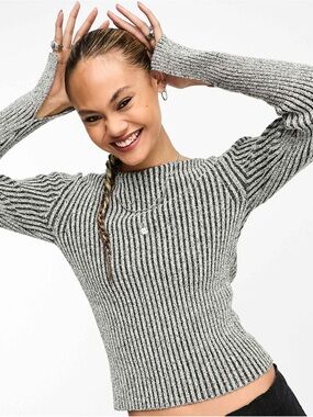 Weekday Lex Boatneck Long Sleeve Grey Top Size XS